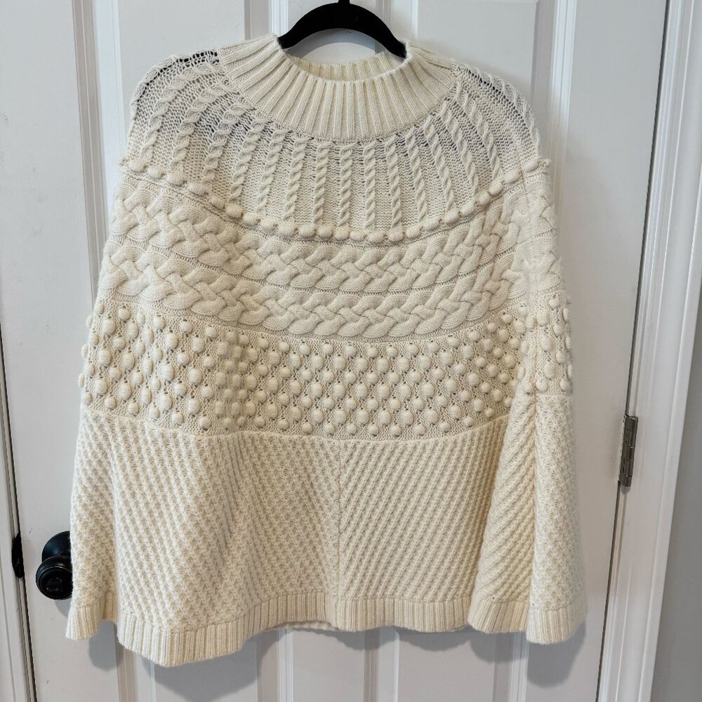Talbots Cream‎ Pullover Cableknit Sweater Cape - Size Medium